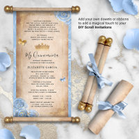 Invitaciones de pergamino de Blue Gold Quince DIY 