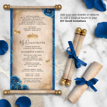 Invitaciones de pergamino de la Quinceanera azul r