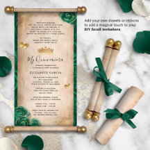 Invitaciones de pergamino de la Quinceanera dorada
