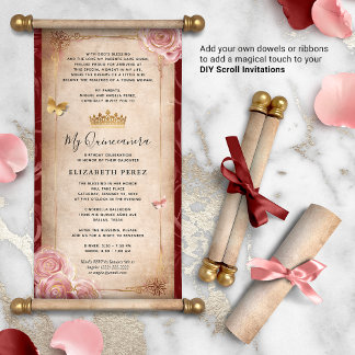 Lámina Invitaciones de pergamino de Quinceanera DIY Rosa