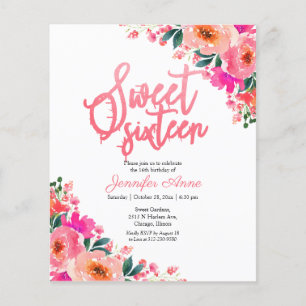 Lámina Invitaciones de Presupuesto Dulces 16 Floral Rosa