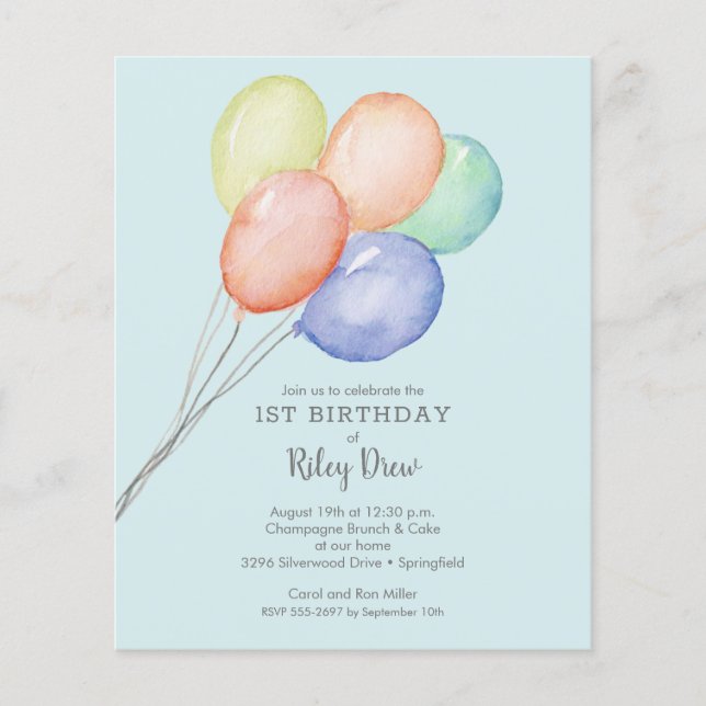 Lámina Invitaciones de primer cumpleaños de Budget Boy (Anverso)