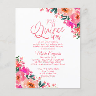 Lámina Invitaciones de Quinceañera Económicas Floral Rosa