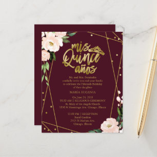 Lámina Invitaciones de Quinceañera Presupuesto Dorado Rub
