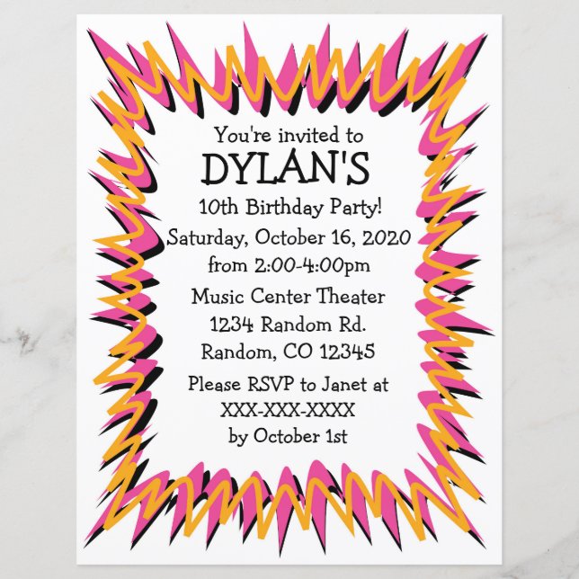 Lámina Invitaciones de volante de la fiesta de cumpleaños (Anverso)