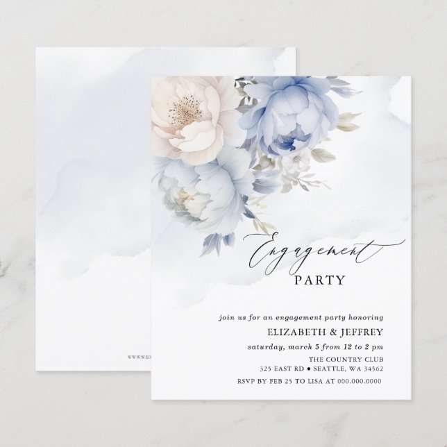 Lámina Invitaciones del Partido de Compromiso Floral Azul (Anverso / Reverso)