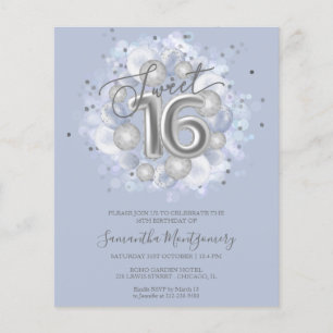 Lámina Invitaciones económicas para Sweet 16 con globos d