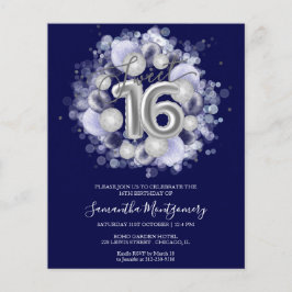 Lámina Invitaciones económicas para Sweet 16 con globos d