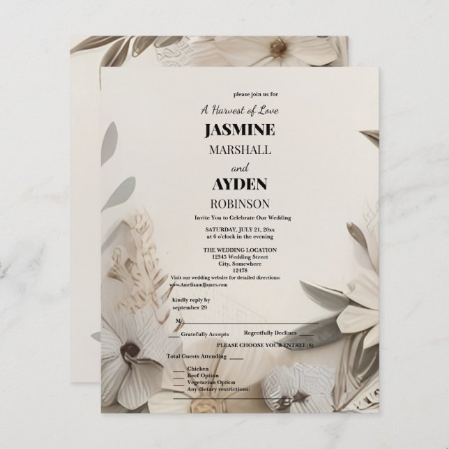 Lámina Invitaciones elegantes de boda personalizadas (Anverso / Reverso)