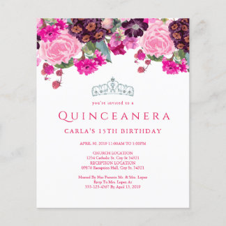 Lámina Invitaciones Elegantes de Quinceañera Floral con P