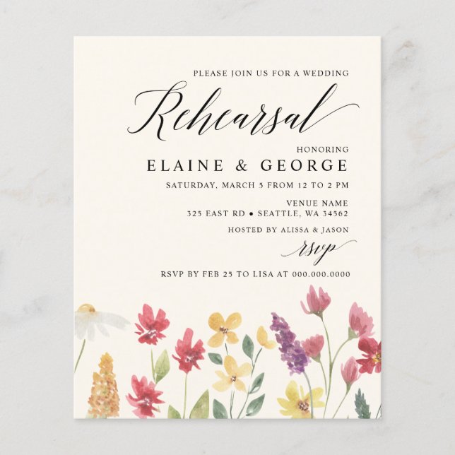 Lámina Invitaciones para cenas de ensayo de flores silves (Anverso)