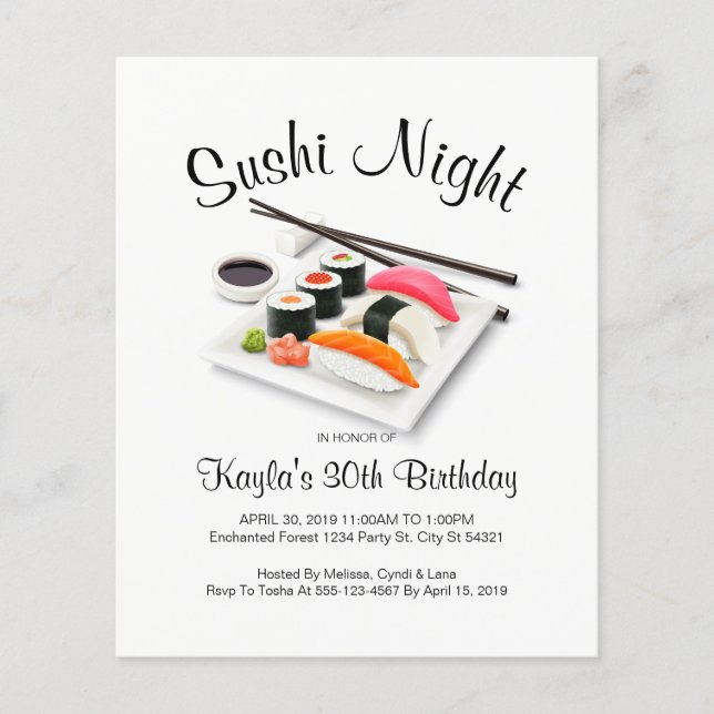 Lámina Invitaciones para cenas de sushi (Anverso)