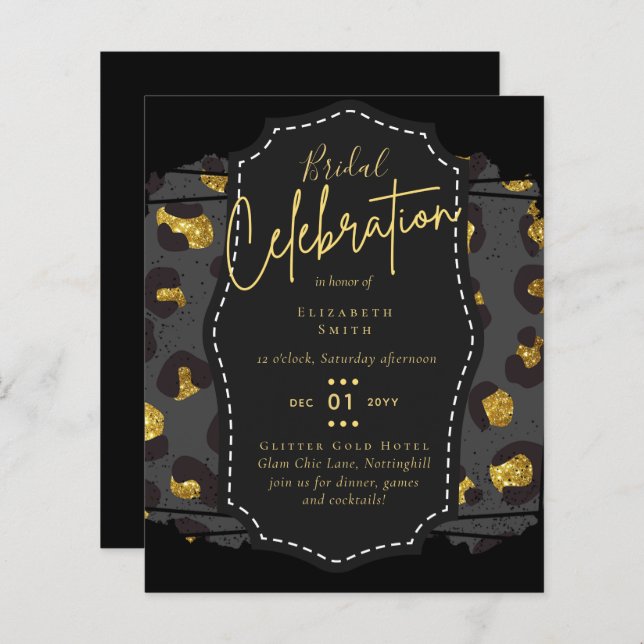 Lámina Invitaciones para el tema del Glitzy Black Gold Br (Anverso / Reverso)
