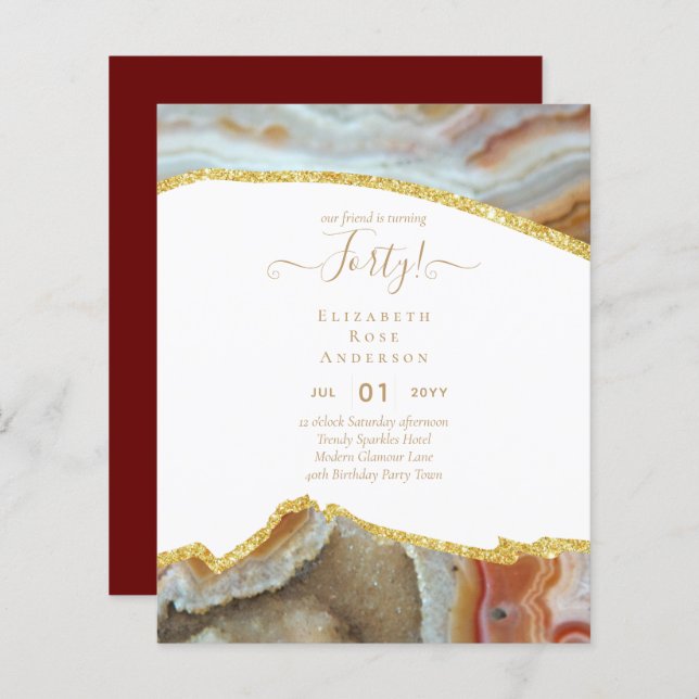 Lámina Invitaciones para Fiesta de Cumpleaños 40 Glitter  (Anverso / Reverso)