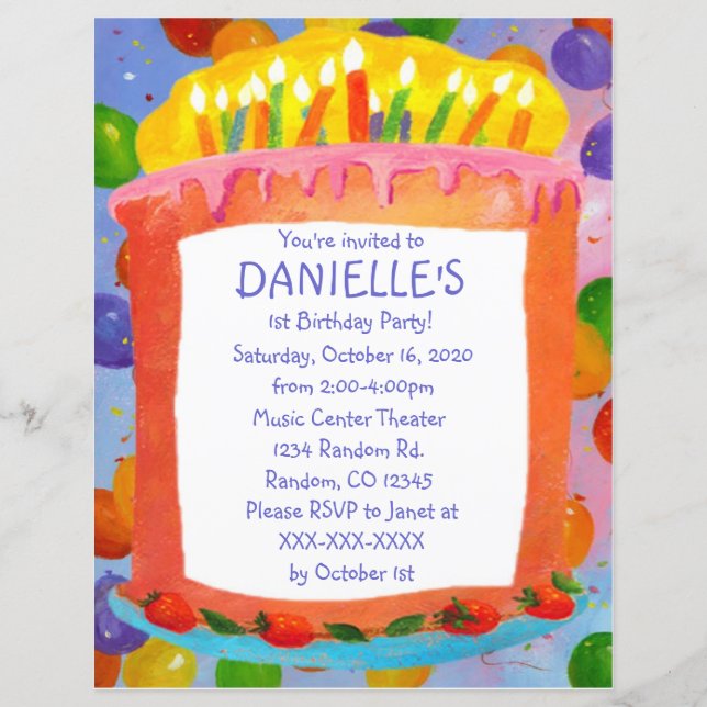 Lámina Invitaciones para fiestas de cumpleaños con el tem (Anverso)
