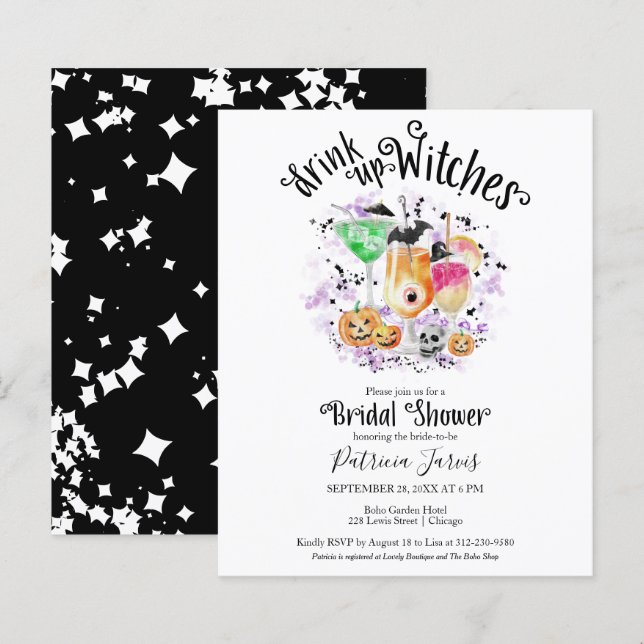 Lámina Invitaciones para la Ducha de Novia de Brujas con  (Anverso / Reverso)