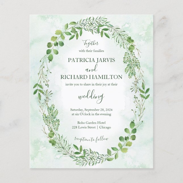 Lámina Invitaciones para matrimonio de Romance Greenery B (Anverso)