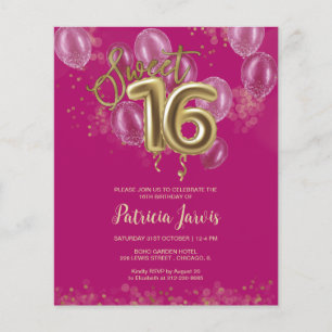 Lámina Invitaciones presupuestarias de Gold Sweet 16 Bday