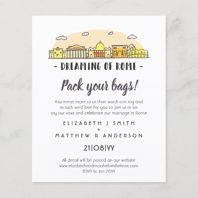 Lámina Invitaciones presupuestarias de ROME Skyline Boda (Anverso)