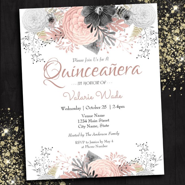 Lámina Invitaciones presupuestarias de Rubor Pink Floral  (Subido por el creador)
