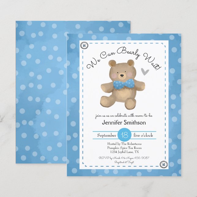 Lámina Invitaciones presupuestarias de Teddy Bear Baby Sh (Anverso / Reverso)