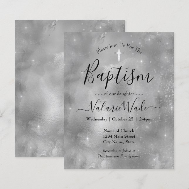 Lámina Invitaciones presupuestarias para el bautismo de P (Anverso / Reverso)