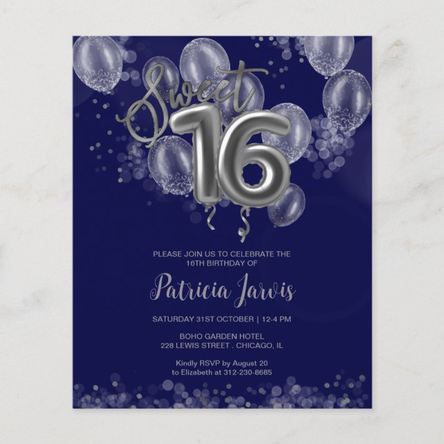 Lámina Invitaciones presupuestarias para los globos de 16 (Anverso)
