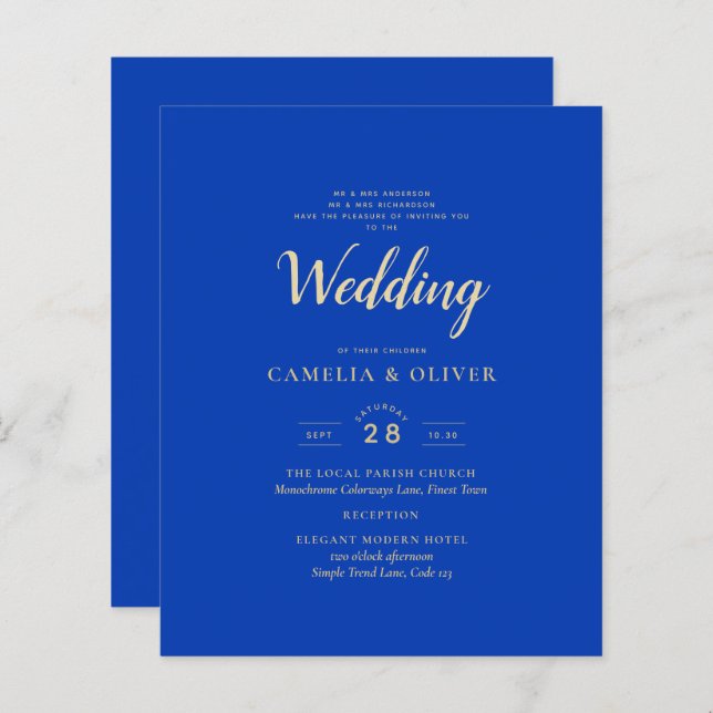 Lámina InVITADO de Boda Monocromática Azul Real (Anverso / Reverso)