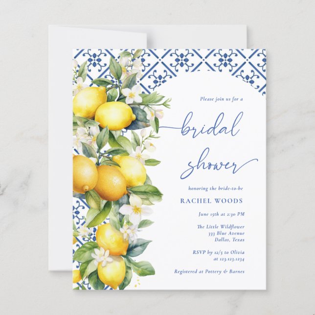 Lámina Invitan a duchas mediterráneas limoneales de novia (Anverso)