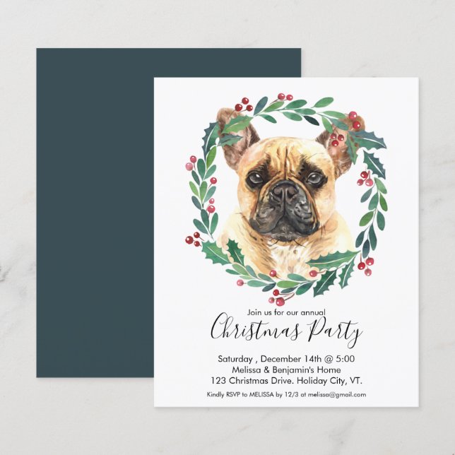Lámina Invitan a Fiesta de Navidades de perro de Bulldog  (Anverso / Reverso)