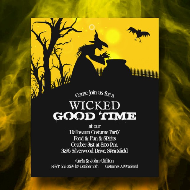 Lámina Invitan a la silueta malvada del presupuesto Hallo (Budget Wicked Witch Silhouette Halloween Invitations on value 110 lb  paper)