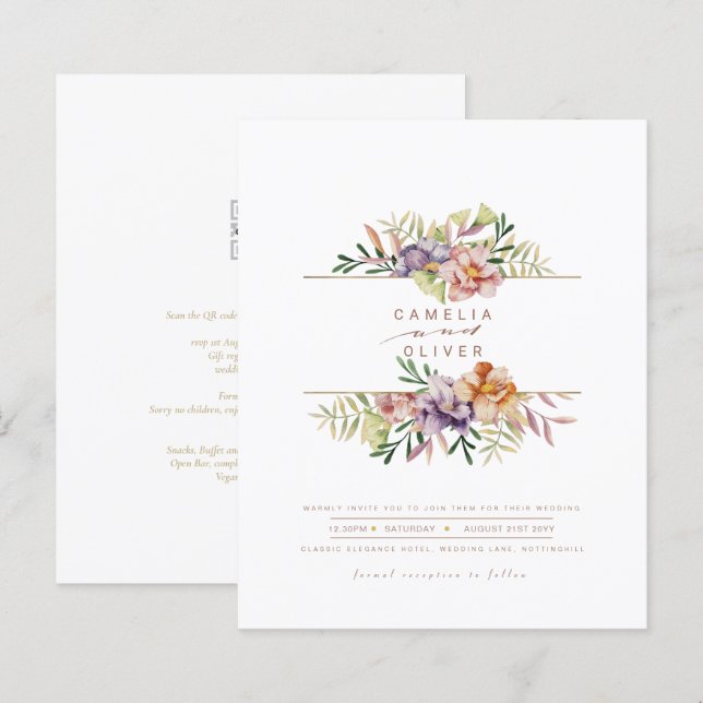 Lámina Invitar a la boda floral de verano de presupuesto  (Anverso / Reverso)