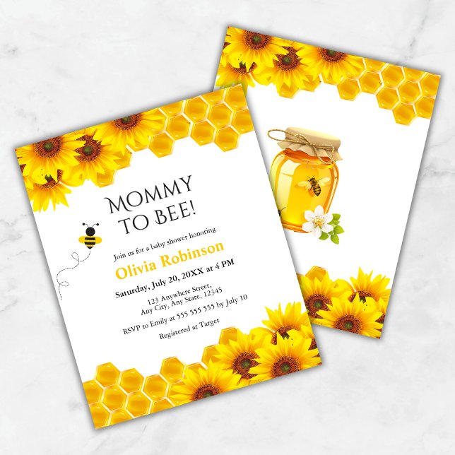 Lámina Invitar a mamá de Honeycomb a ser Baby Shower (Budget Yellow Floral Honeycomb Mommy to Bee Baby Shower Invitation )