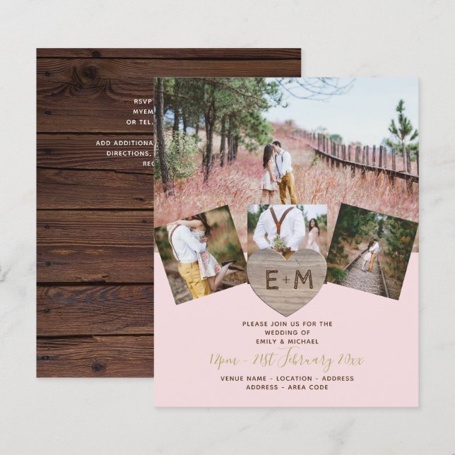 Lámina Invitati, COLLAGE DE FOTOS del corazón grabado en  (Anverso / Reverso)