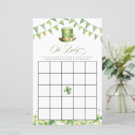 Lámina Irish Baby Shower Bingo Green Shamrock Card