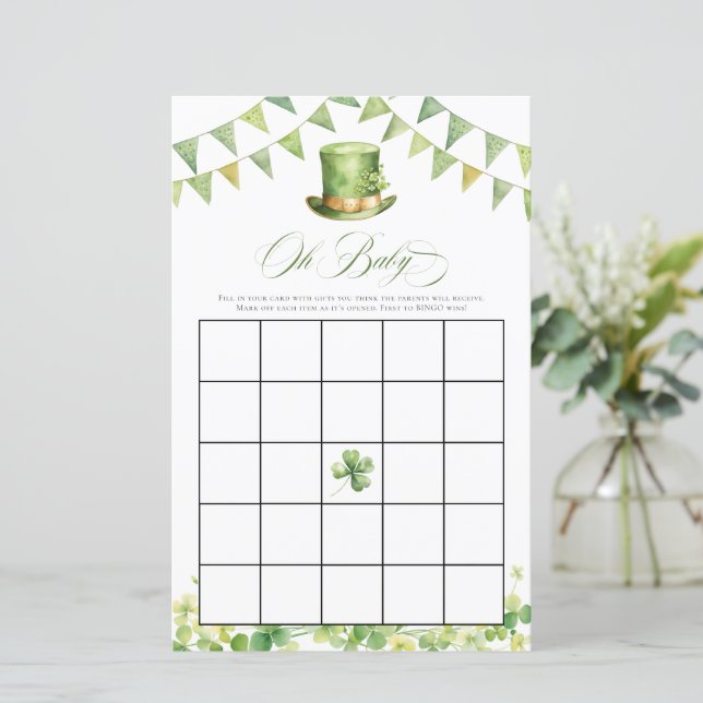 Lámina Irish Baby Shower Bingo Green Shamrock Card (Anverso de pie)