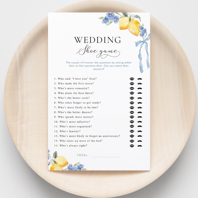 Lámina Italian Blue Bow & Lemons Bridal Wedding Shoe Game (Subido por el creador)