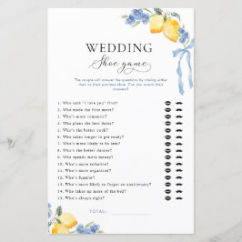 Lámina Italian Blue Bow & Lemons Bridal Wedding Shoe Game