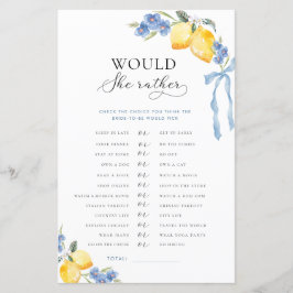 Lámina Italian Bow & Lemons Bridal Would She Rather Game