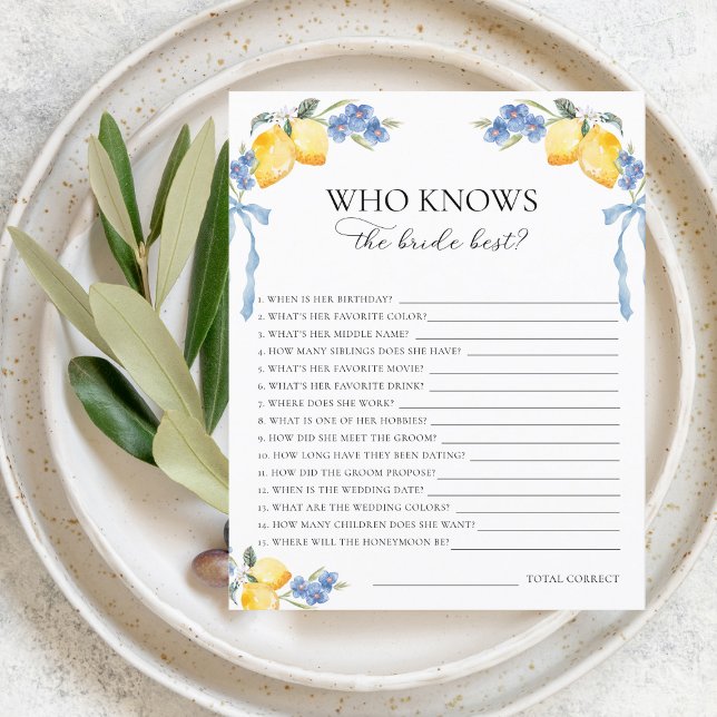 Lámina Italian Lemons Bows Who Knows the Bride Best Game (Subido por el creador)