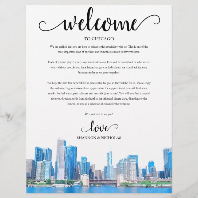 Lámina Itinerario de Bienvenida a Fin de Semana de Chicag (Anverso)