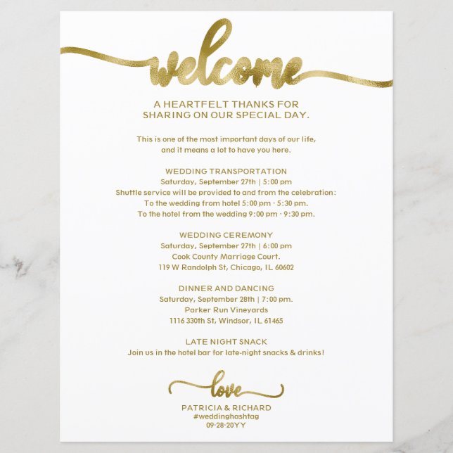 Lámina Itinerario de Boda con Caligrafía Chic Asequible (Anverso)