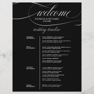 Lámina Itinerario de boda de 4 días Chic negro y blanco