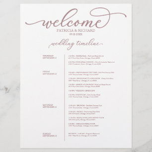 Lámina Itinerario de boda de 4 días Chic Rose Gold Script