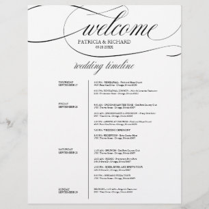 Lámina Itinerario de boda de 4 días elegante guión negro