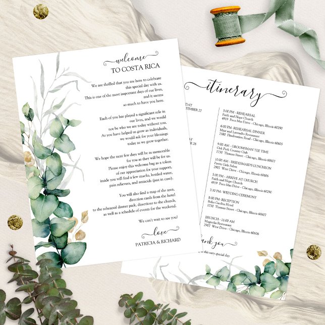 Lámina Itinerario de boda de fin de semana Verde Eucalipt (Subido por el creador)