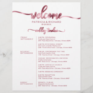 Lámina Itinerario de fin de semana de boda Cronología Sim