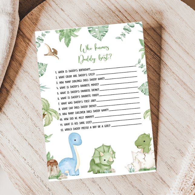 Lámina Its A Boy Dinosaur Shower Who knows Daddy Game (It's A Boy Dinosaur Baby Shower Game)