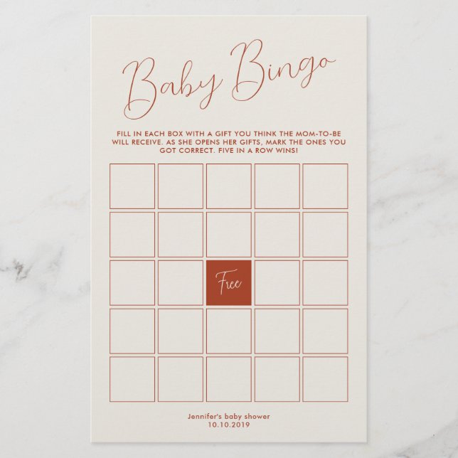 Lámina ivory Baby Shower Bingo Game (Anverso)