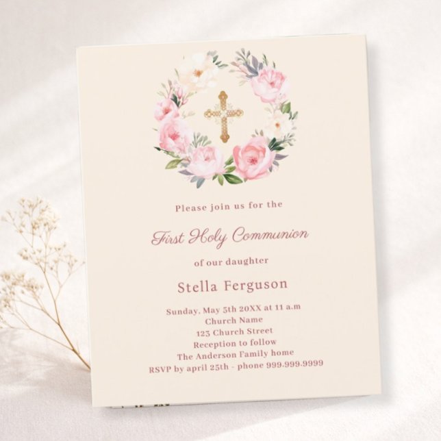 Lámina Ivory blush florals First Communion invitation (Subido por el creador)